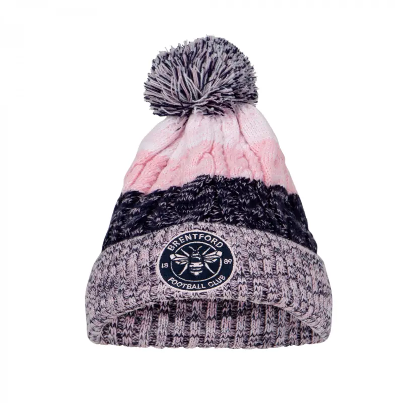 Brentford Stripe Beanie Pink/Grey Kits Collection - Premium Brentford Kits for Supporters